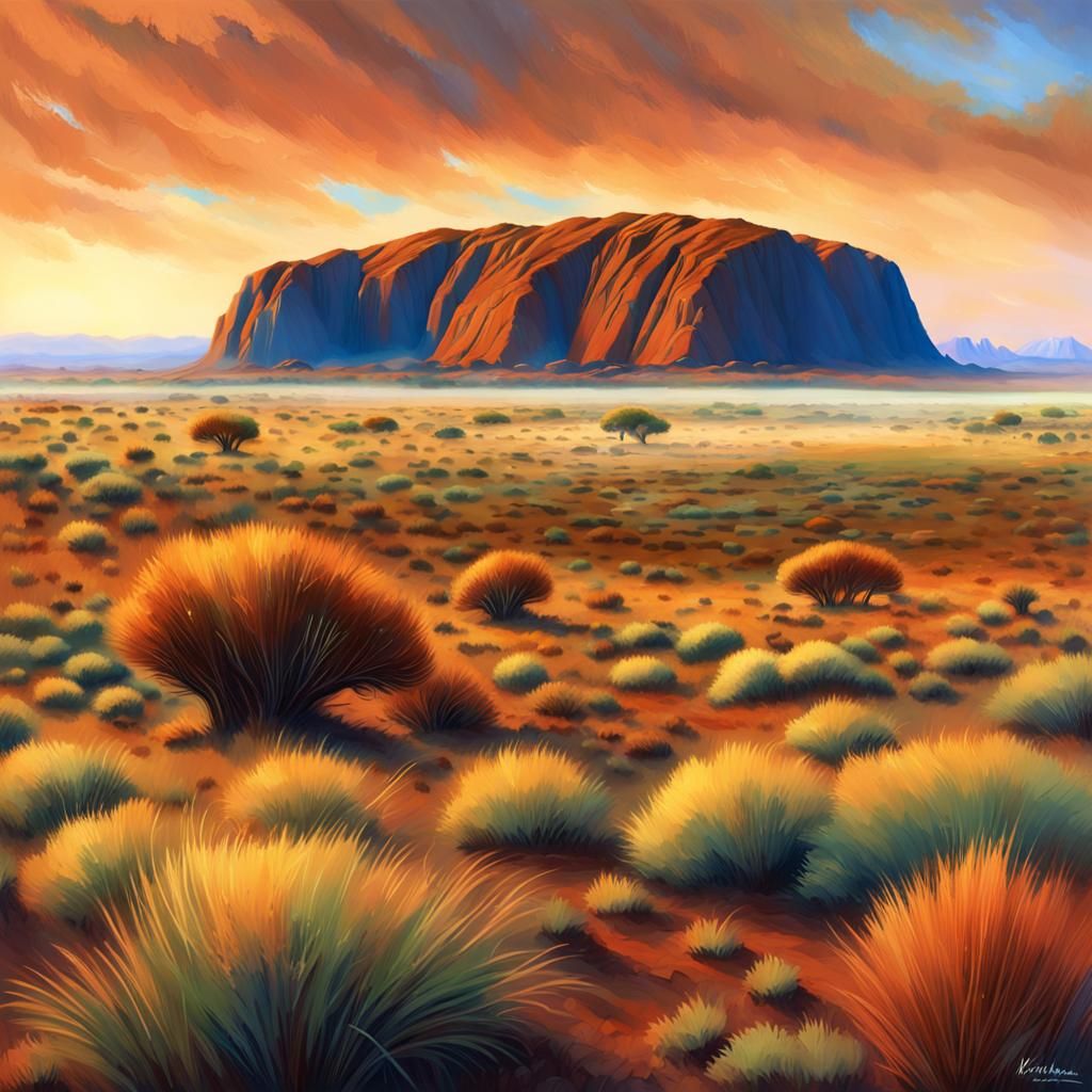 Ayers Rock in Outback Plains, Hyper-Realistic Digital Art
