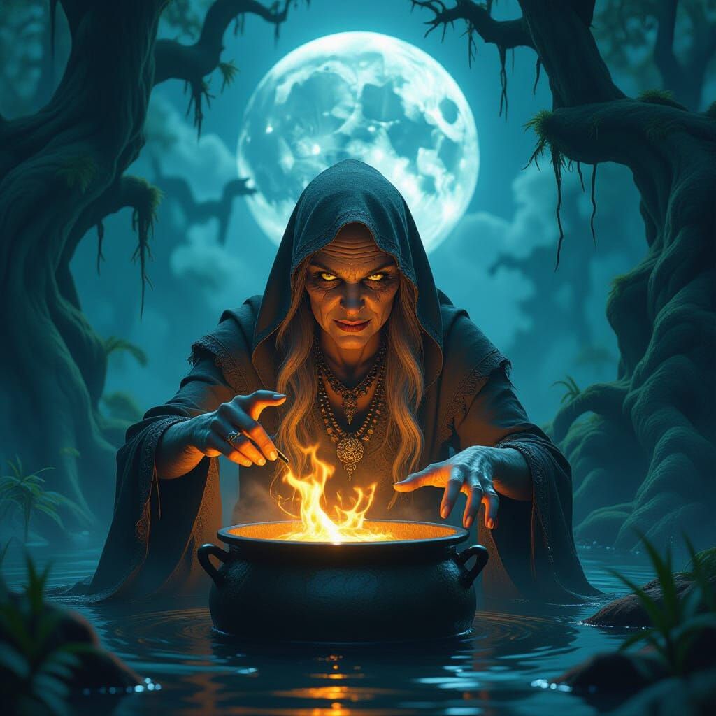 Swamp Hag Ritual Spell Under Full Moon Splash Art