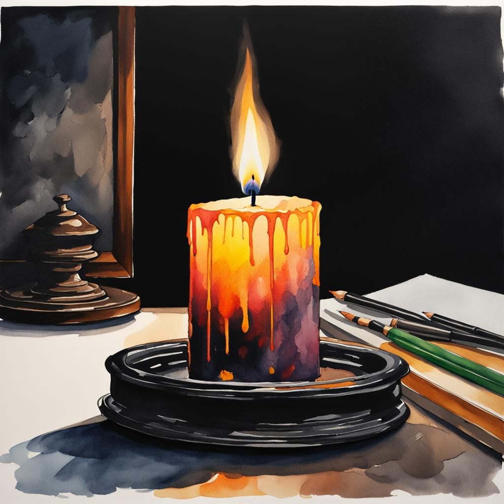 Watercolor Candlelight Illuminates Dark Office