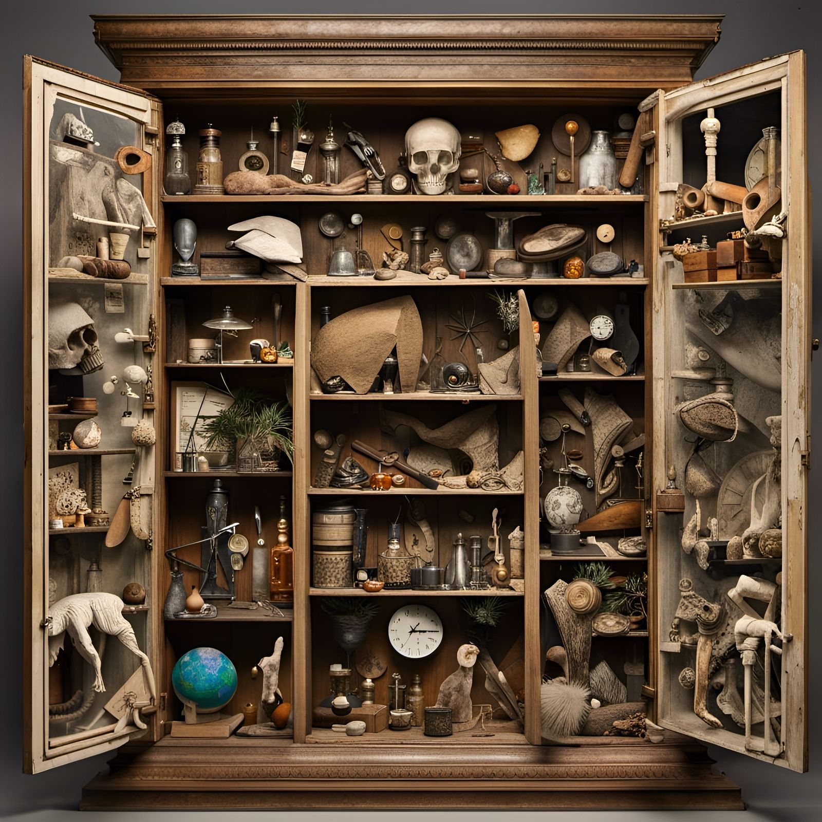 Intricate Collage Art of a Cabinet of Curiosities