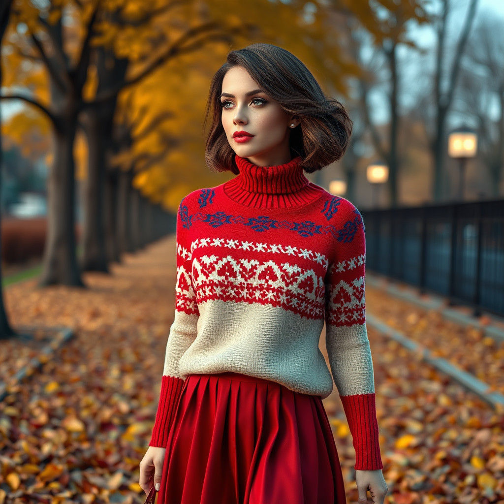 Elegant Woman in Fair Isle Sweater, Digital Art