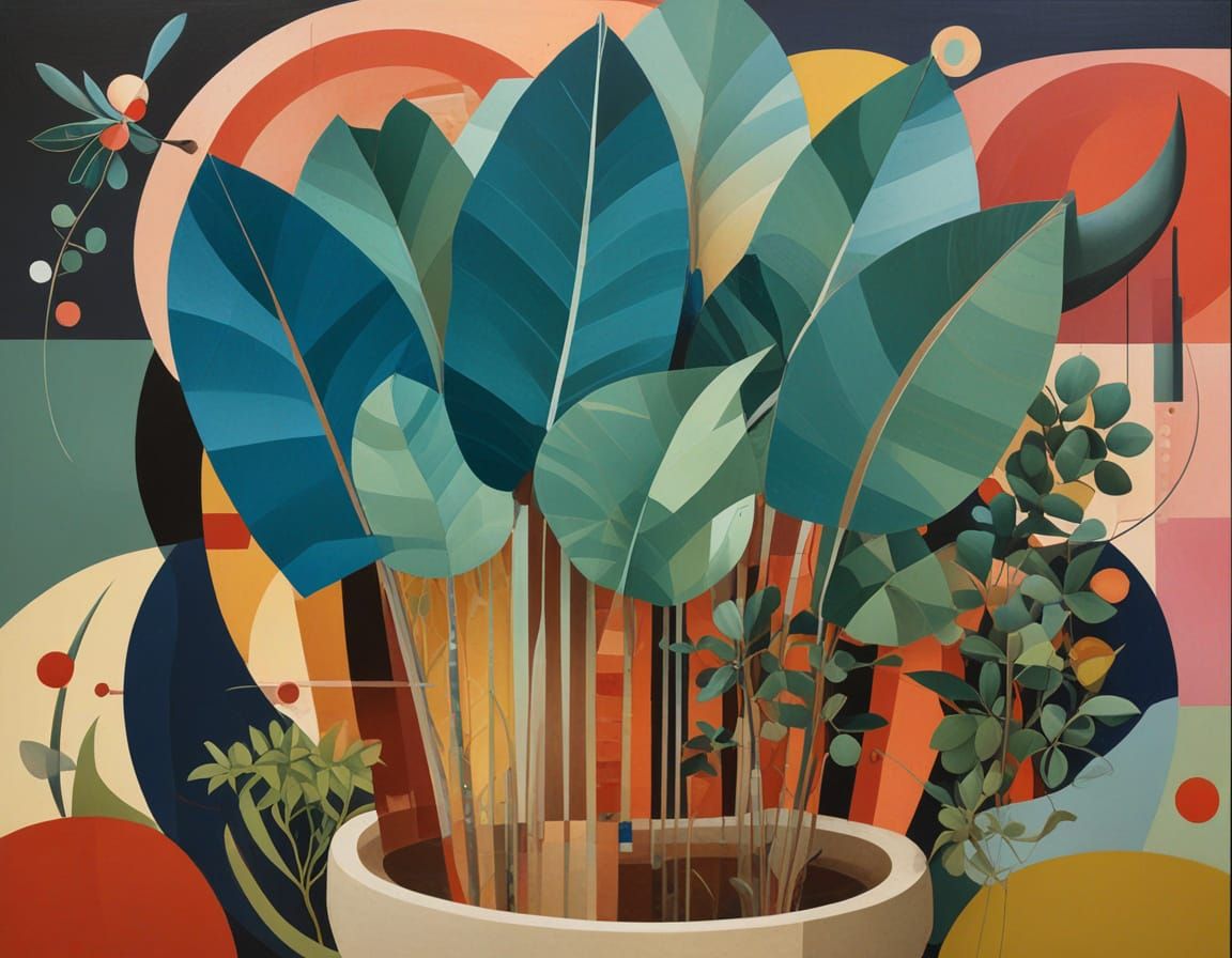 Futuristic Art Deco Plant in Vibrant Colors