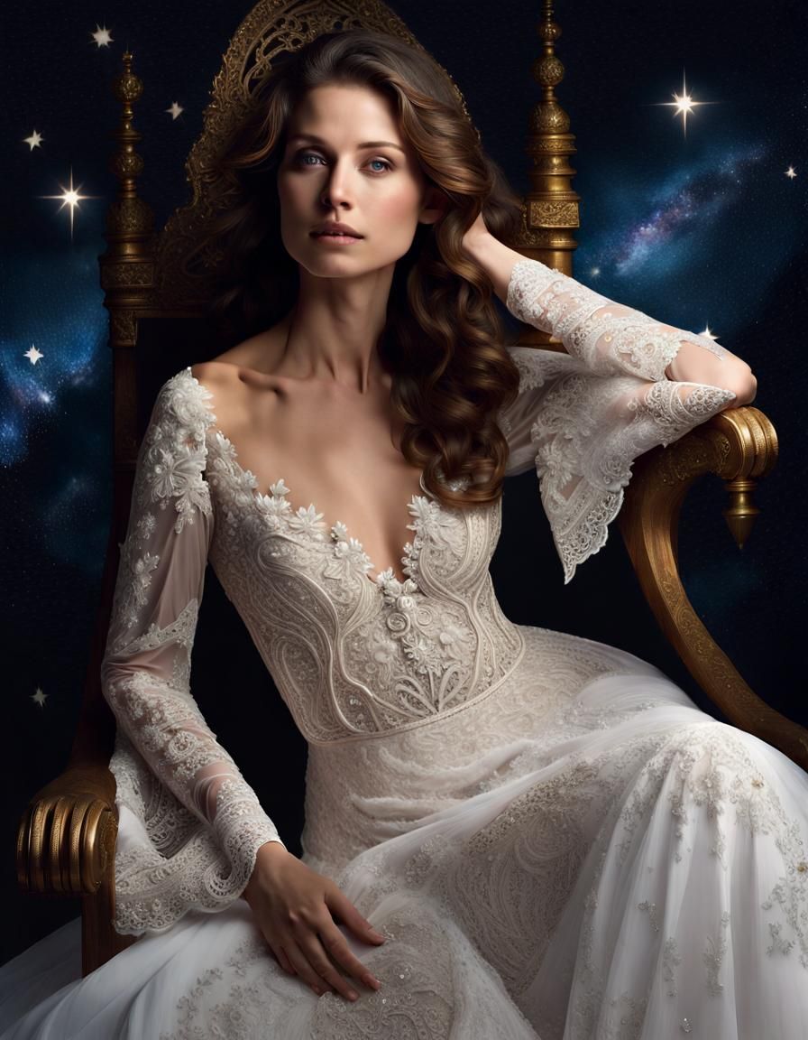 Celestial Queen on Star Throne: Cinematic Portrait