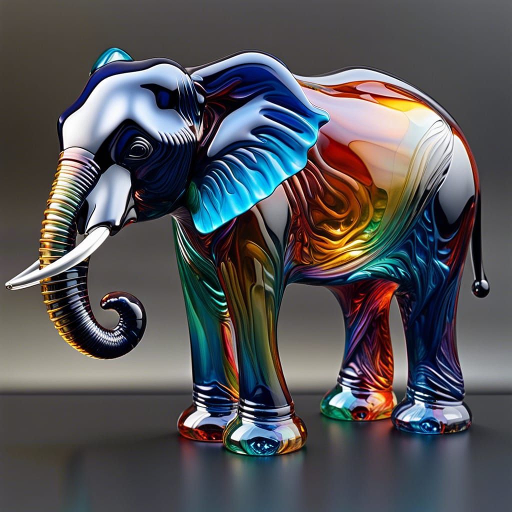 Semitransparent Glass Elephant in Hyperrealistic Splash Art