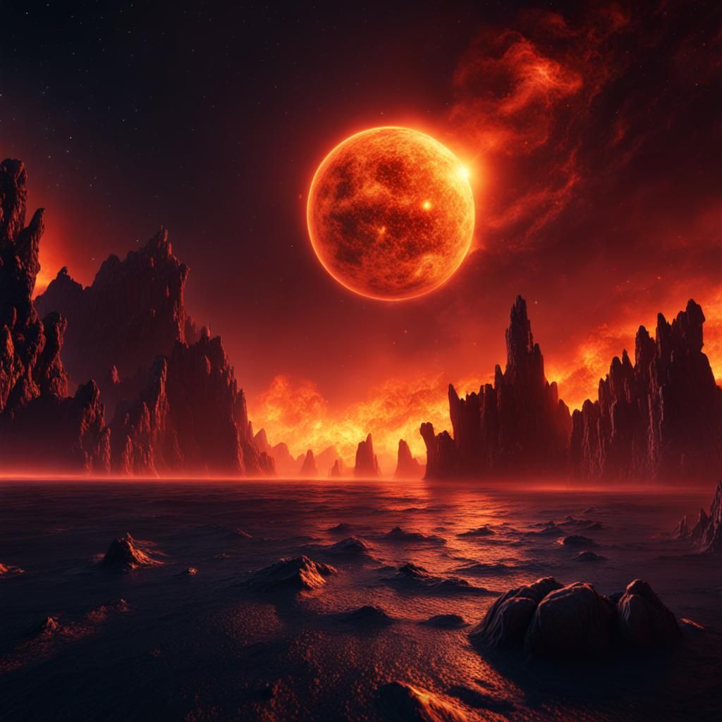 Fiery Night Sky Over Neptune: Fantasy Concept Art