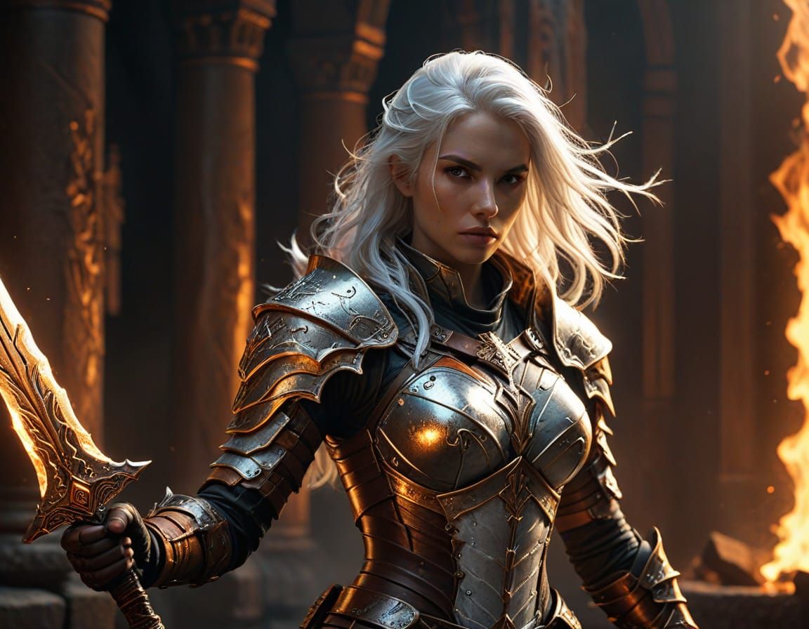 Female Dungeon Warrior in Bronze Armor