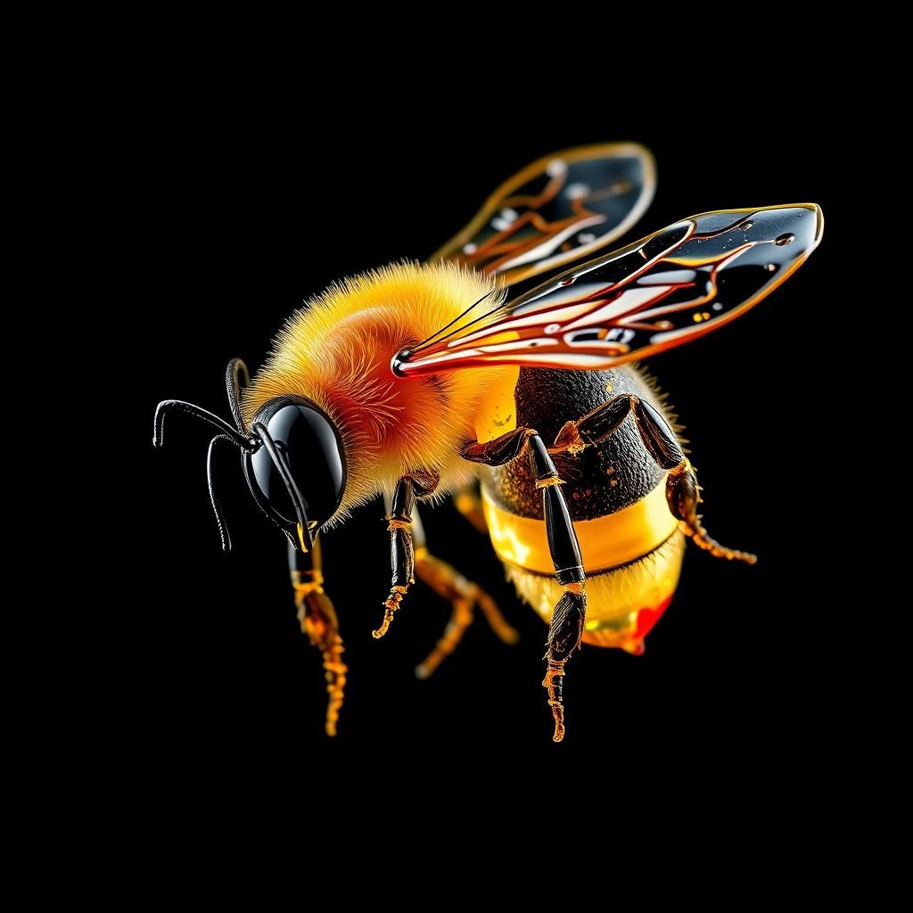 Glass Bee Hyperrealistic Splash Art on Black