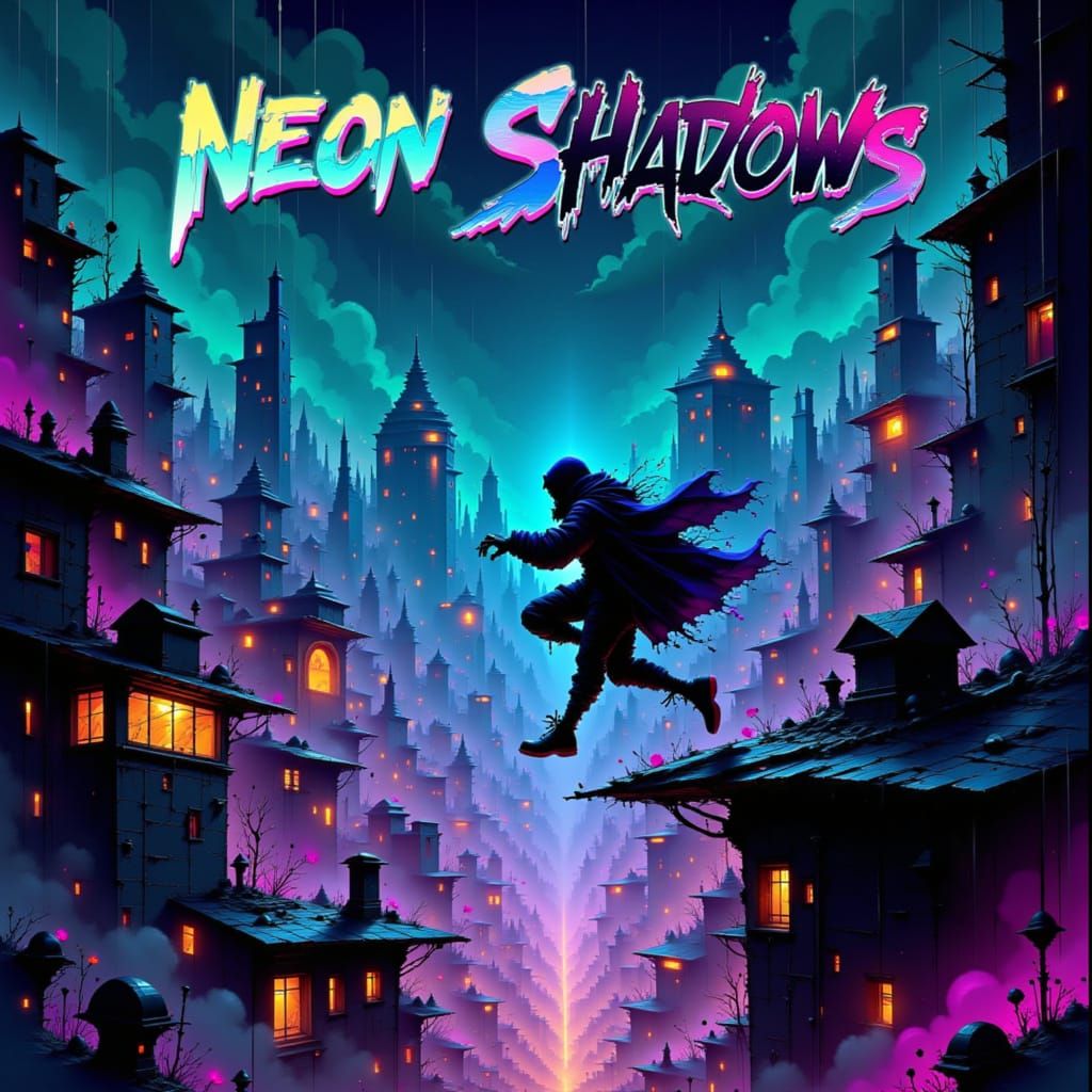 Neon Shadows: Hacker Leaps Across Cyberpunk City