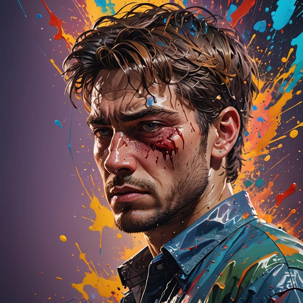 Hyperrealistic Regret: Dramatic Scene with Colorful Accents