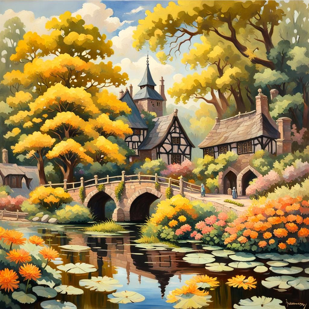 Charming Cottagecore Village with Chrysanthemum Garden