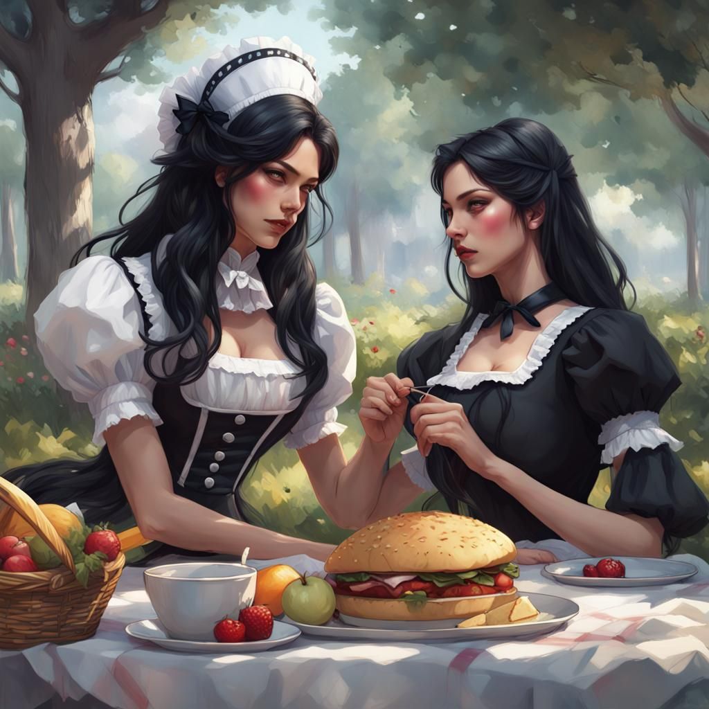 Maid and Mistress: Romantic Picnic, Hyperdetailed Portrait