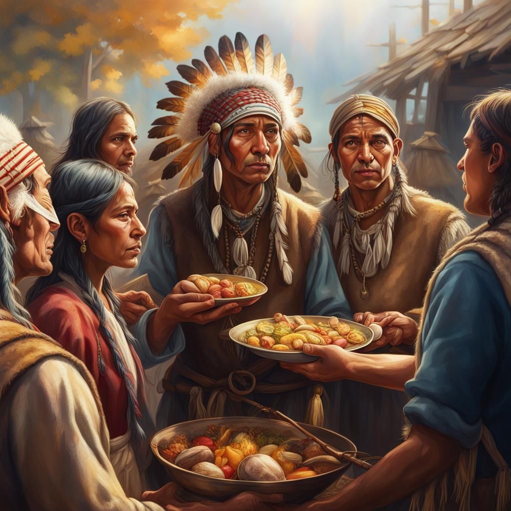 Pilgrims Share Food with Native Americans