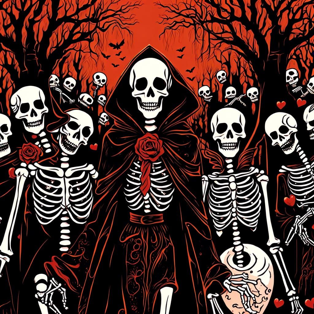 Dancing Skeletons in Masquerade Masks