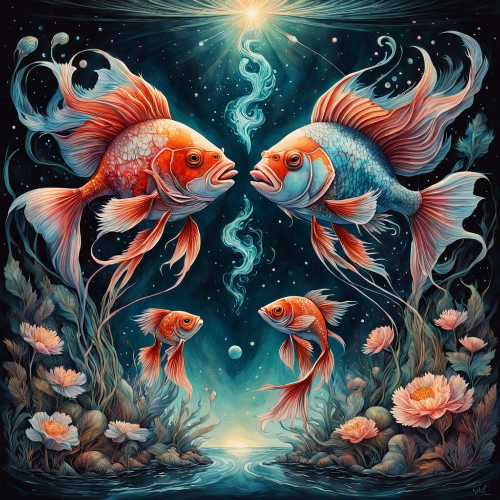 Heart-Shaped Fish in Celestial Harmony