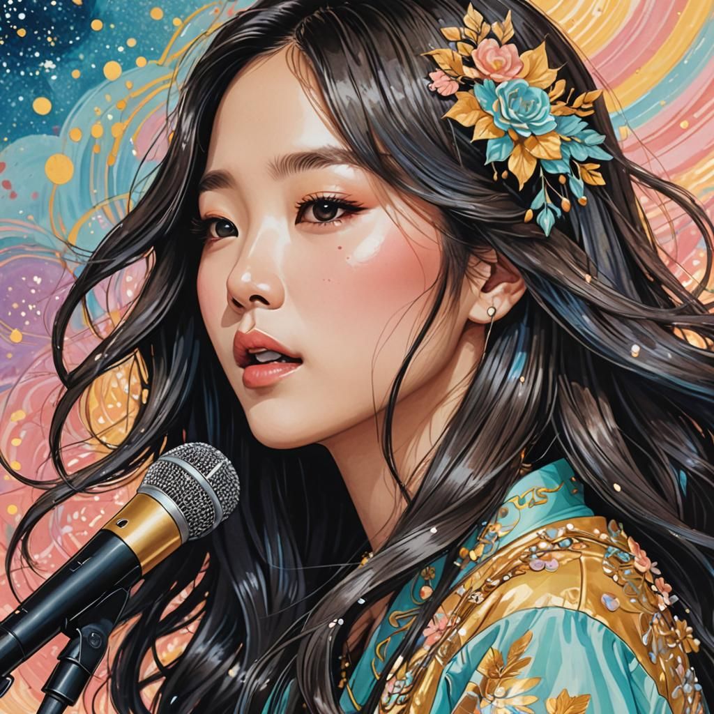 Dreamy K-Pop Idol Portrait in Anime Style