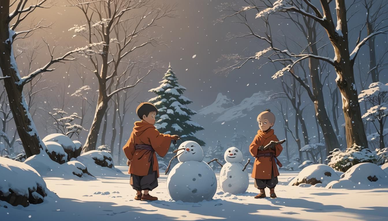 Monk Makes Snowman: Studio Ghibli Anime Visual