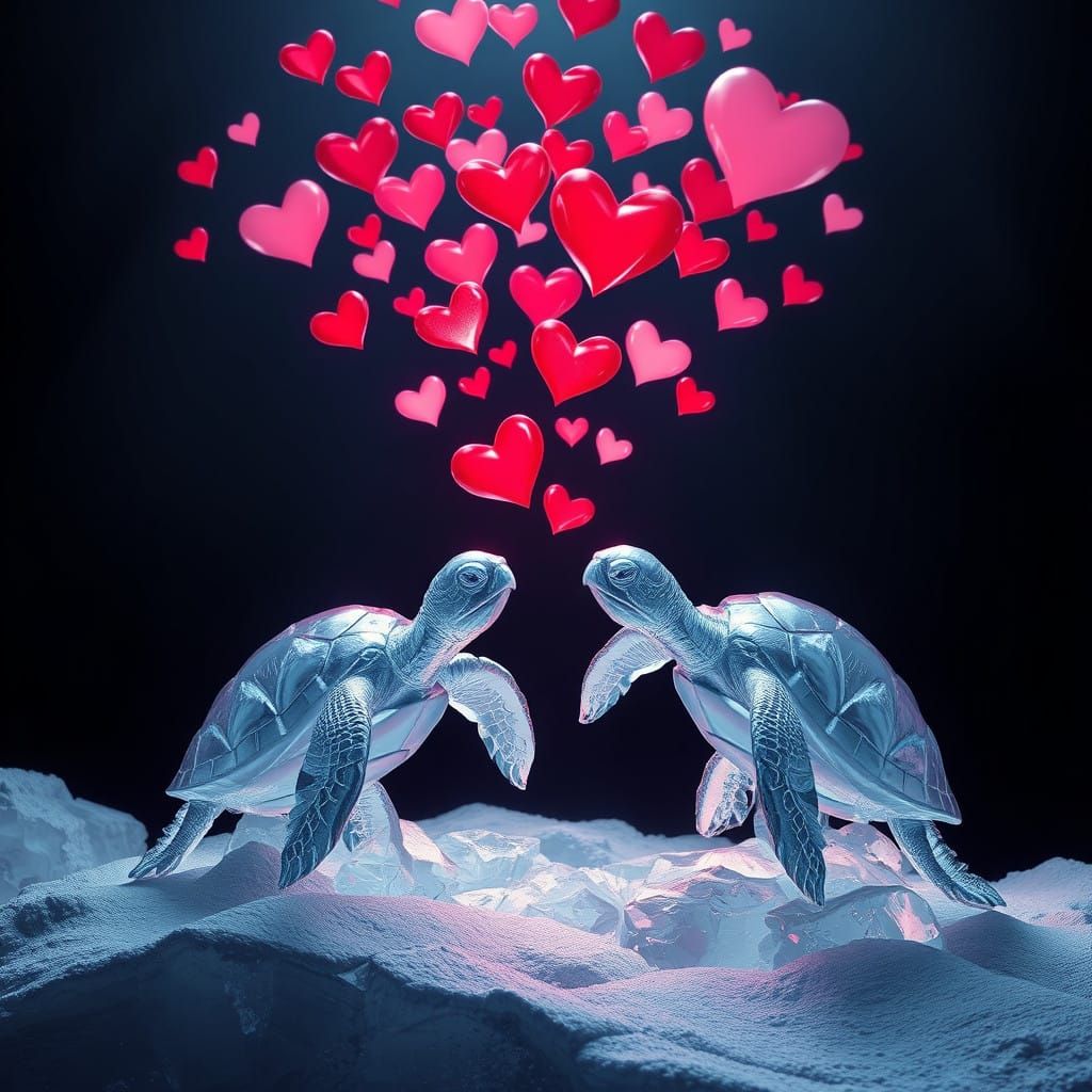 Tender Moment of Turtle Love in Fantasy Concept Art