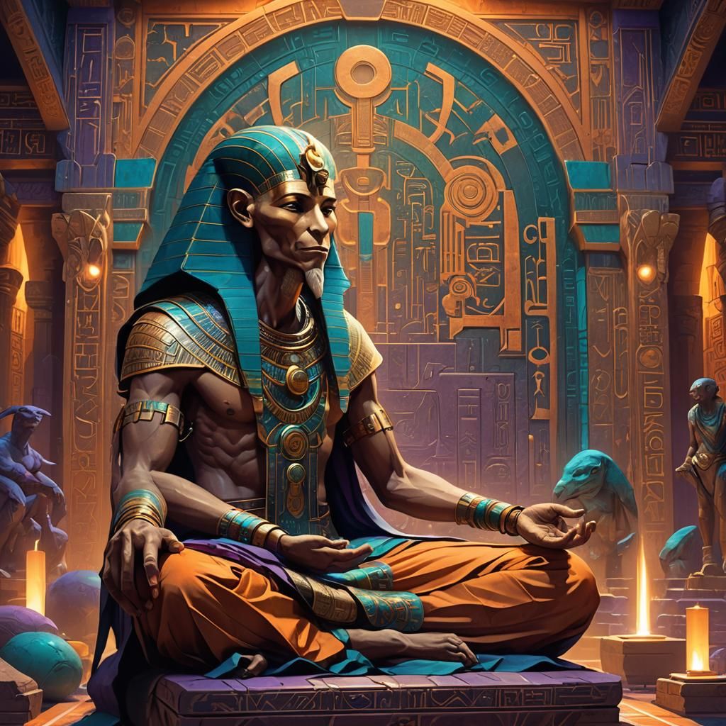 Thoth Meditates in Ancient Temple, Fantasy Art