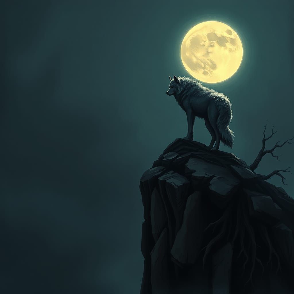 Lone Wolf Howling at Moon in Gothic Fantasy Art