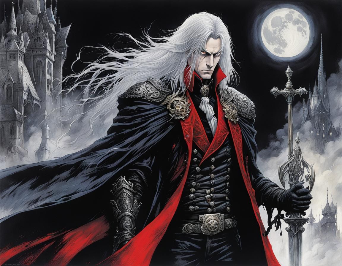 Alucard Fantasy Portrait in Amano Style