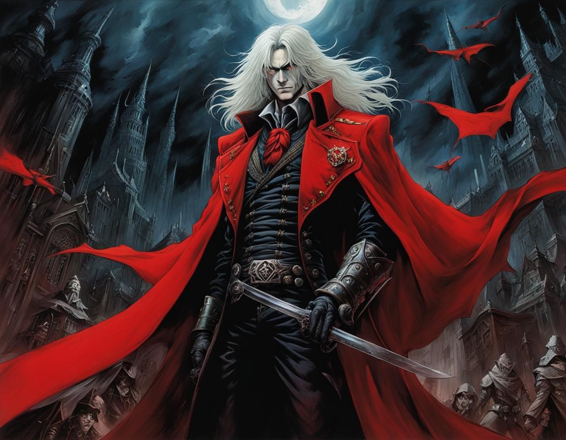 Alucard Portrait in Yoshitaka Amano Style