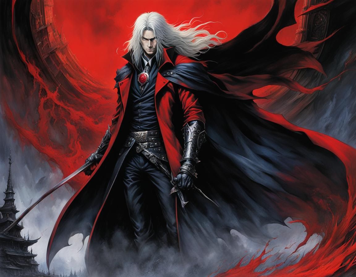 Alucard Illustration in Yoshitaka Amano Style