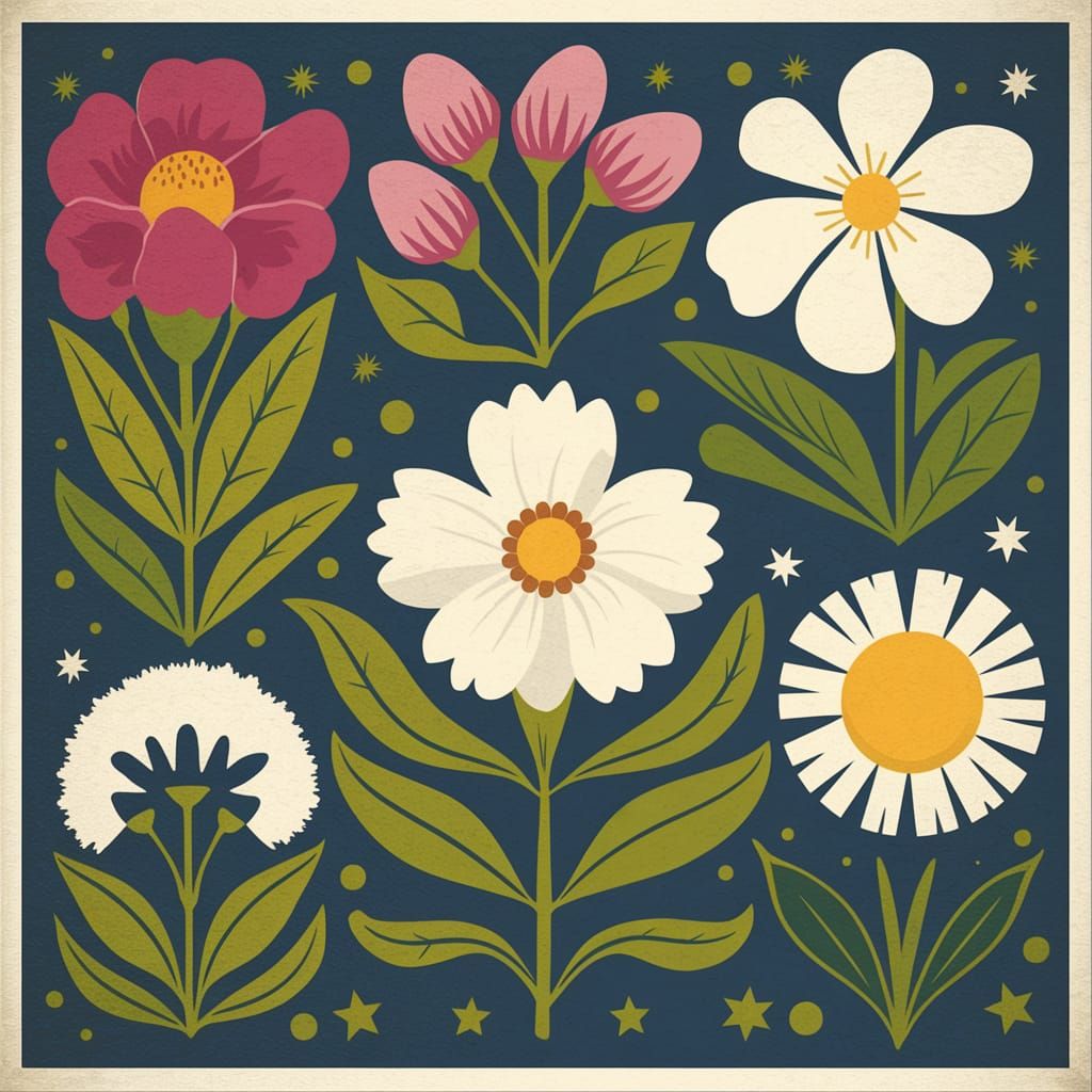 Jasmine Mellow Abstract Texture in Retro Storybook Style