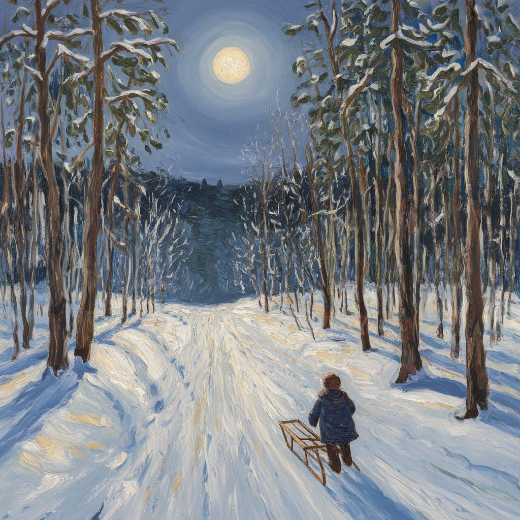 Winter Forest Scene as Impasto Oil Painting