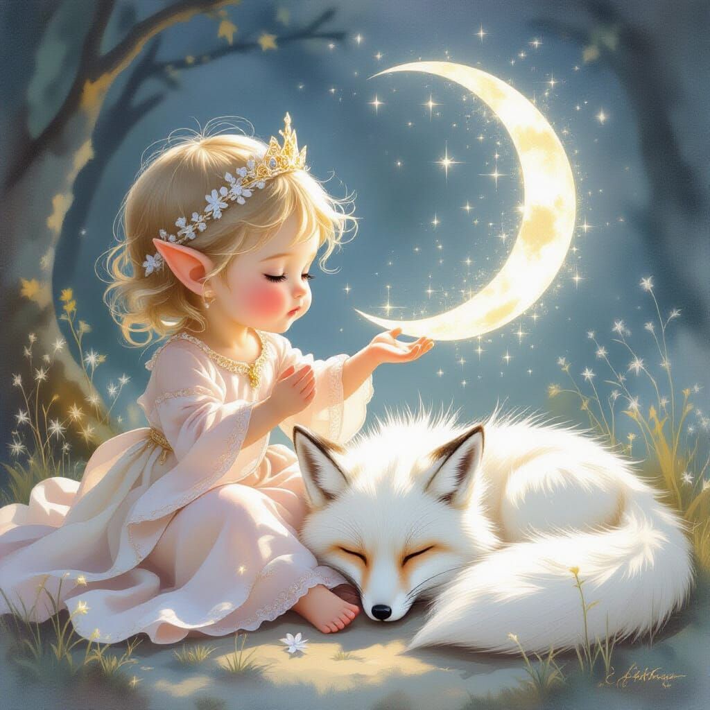 Elf Princess and Fox in Dreamy Illustration