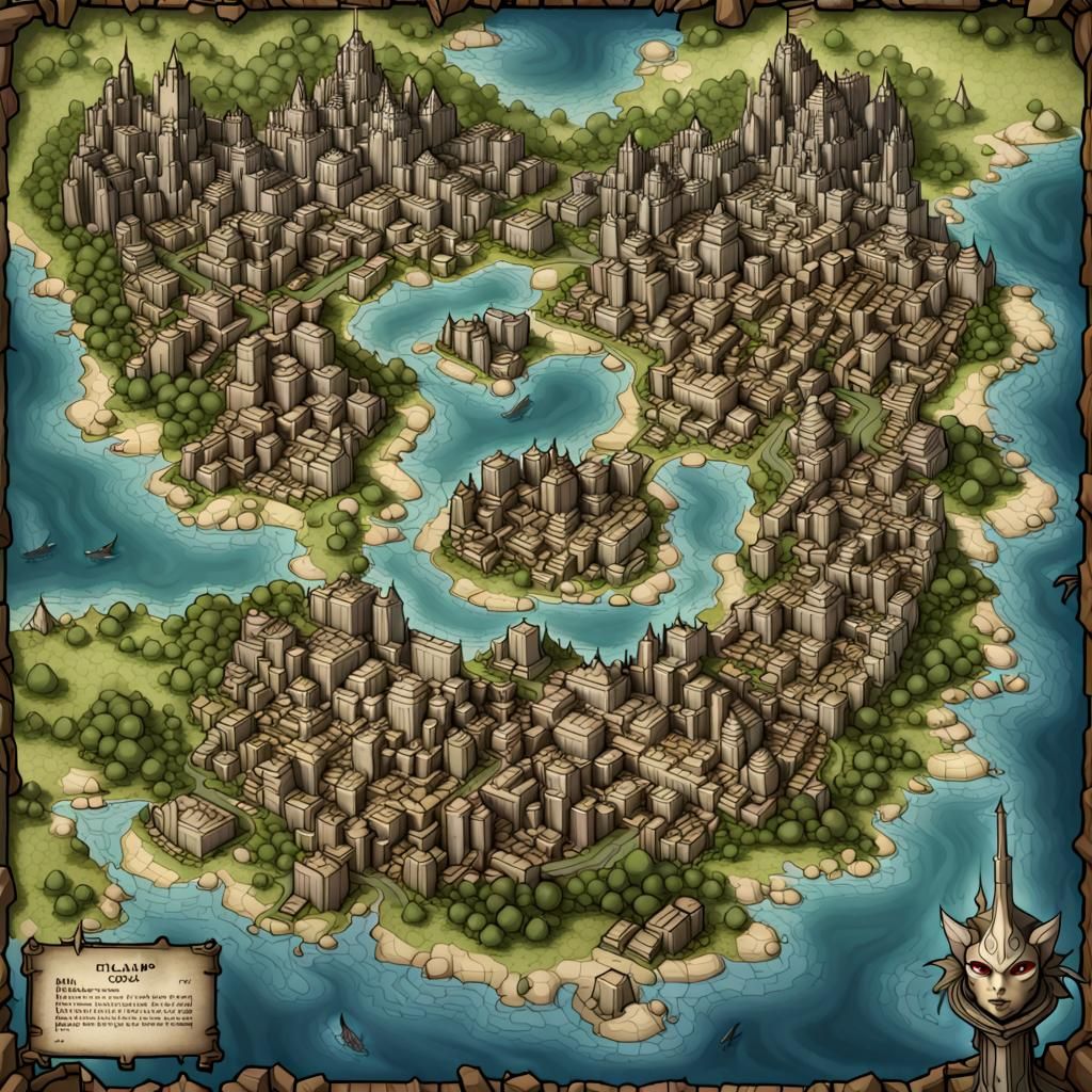 Fantasy Island City Battlemap with High Magic