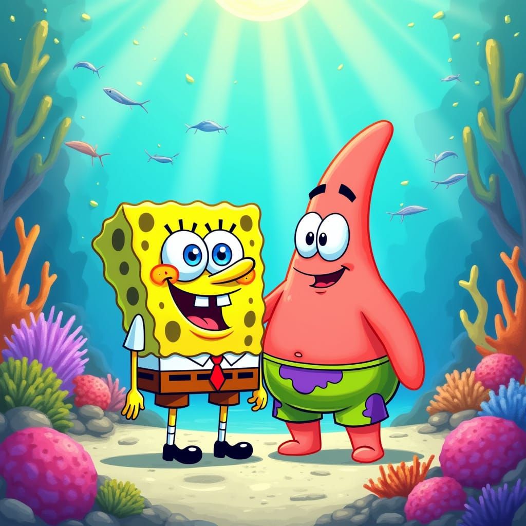 SpongeBob and Patrick in Sunny Bikini Bottom