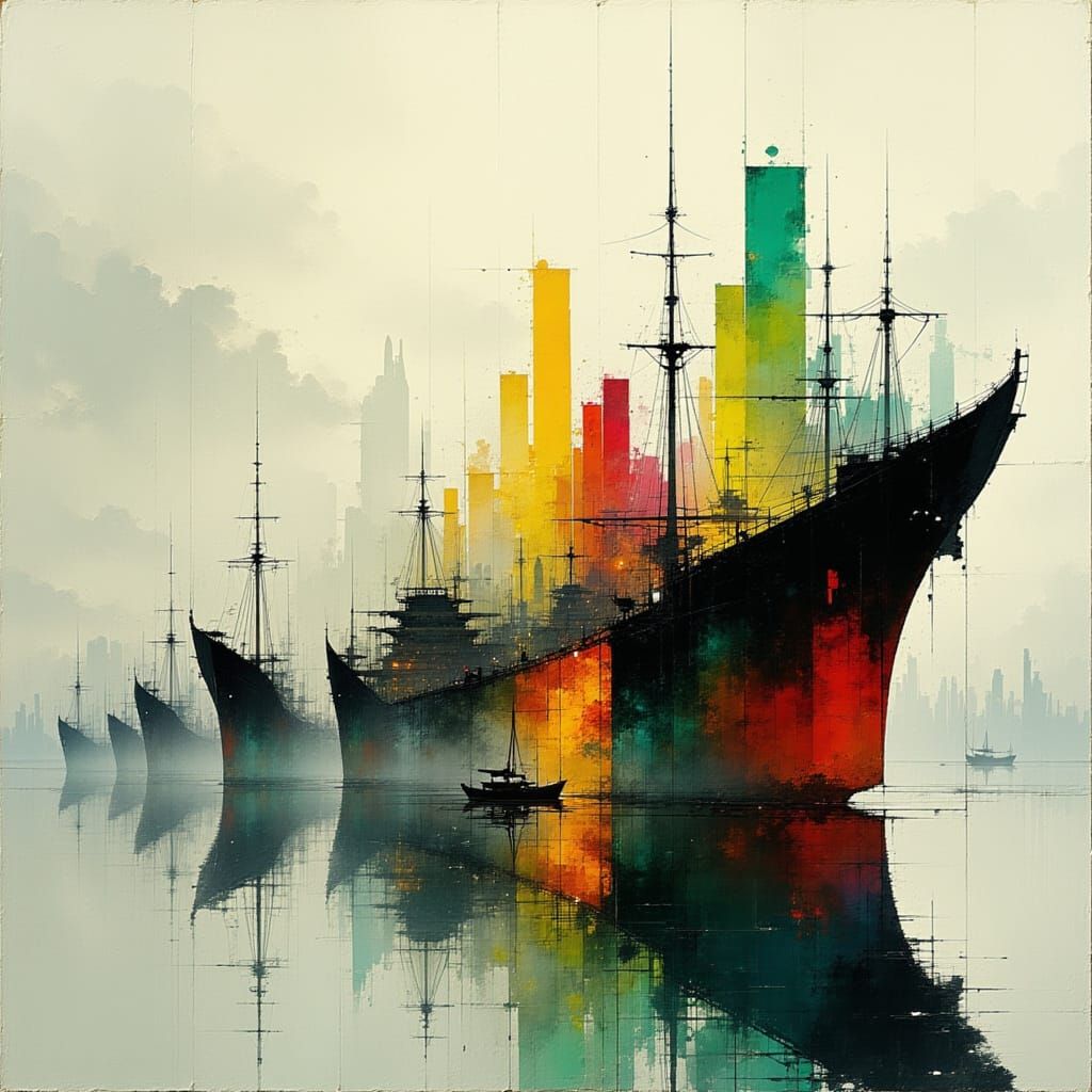 Ships Abstracted Into Colorful City Skyline