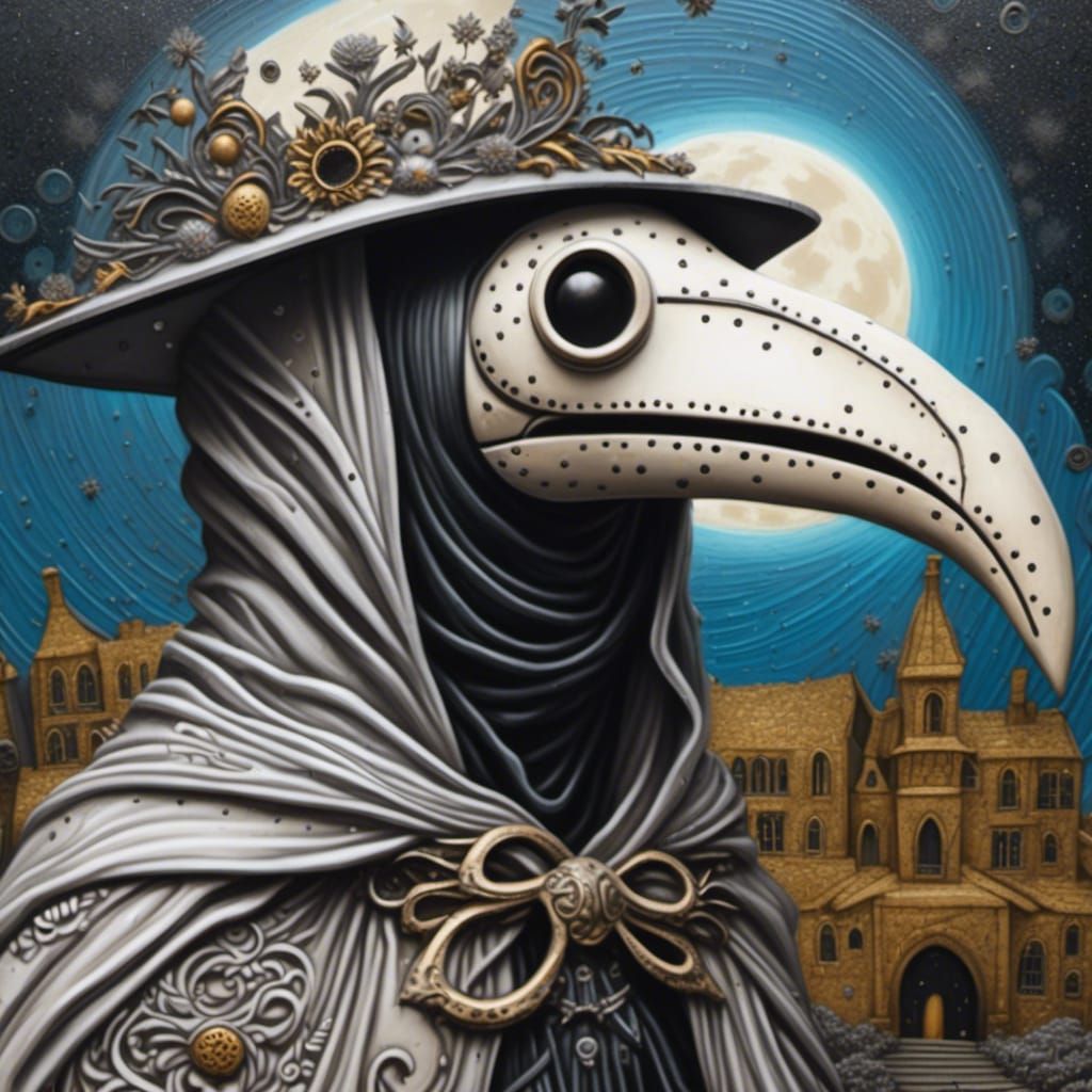 Ghost Plague Doctor in Cemetery, Tim Burton Style