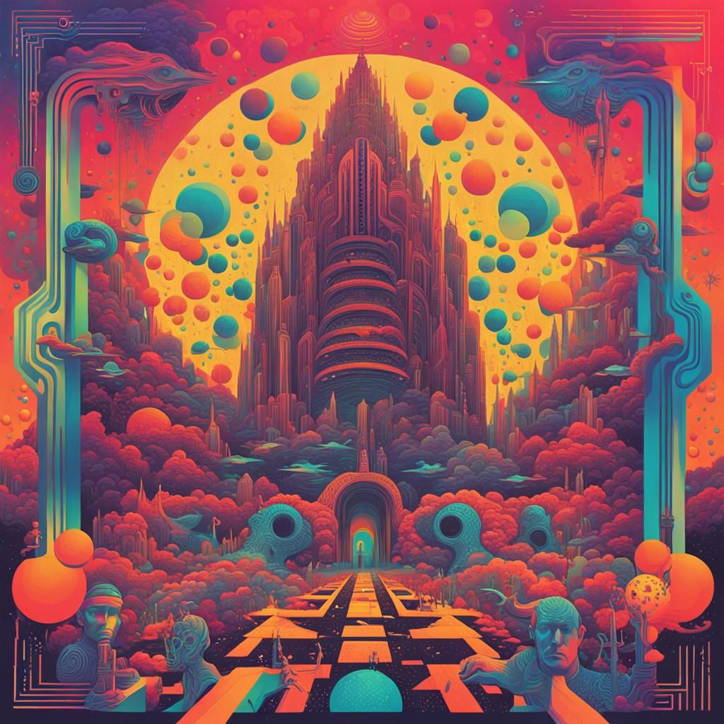 a psychedelic album cover for a fictional band, incorporatin...