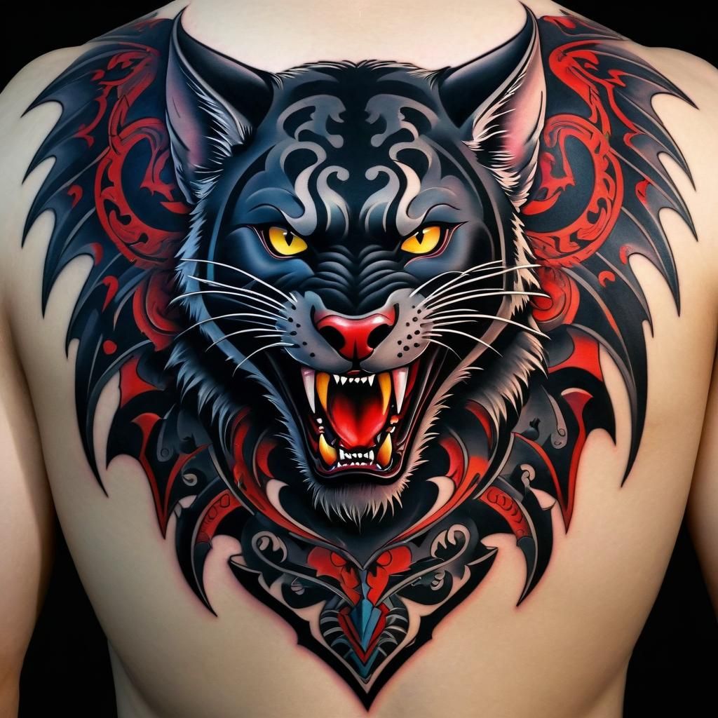 Tribal Tattoo Hybrid: Werewolf, Panther, Bat