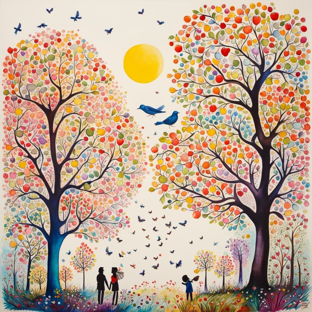 Ink Painting of Home, Harmony and Nature