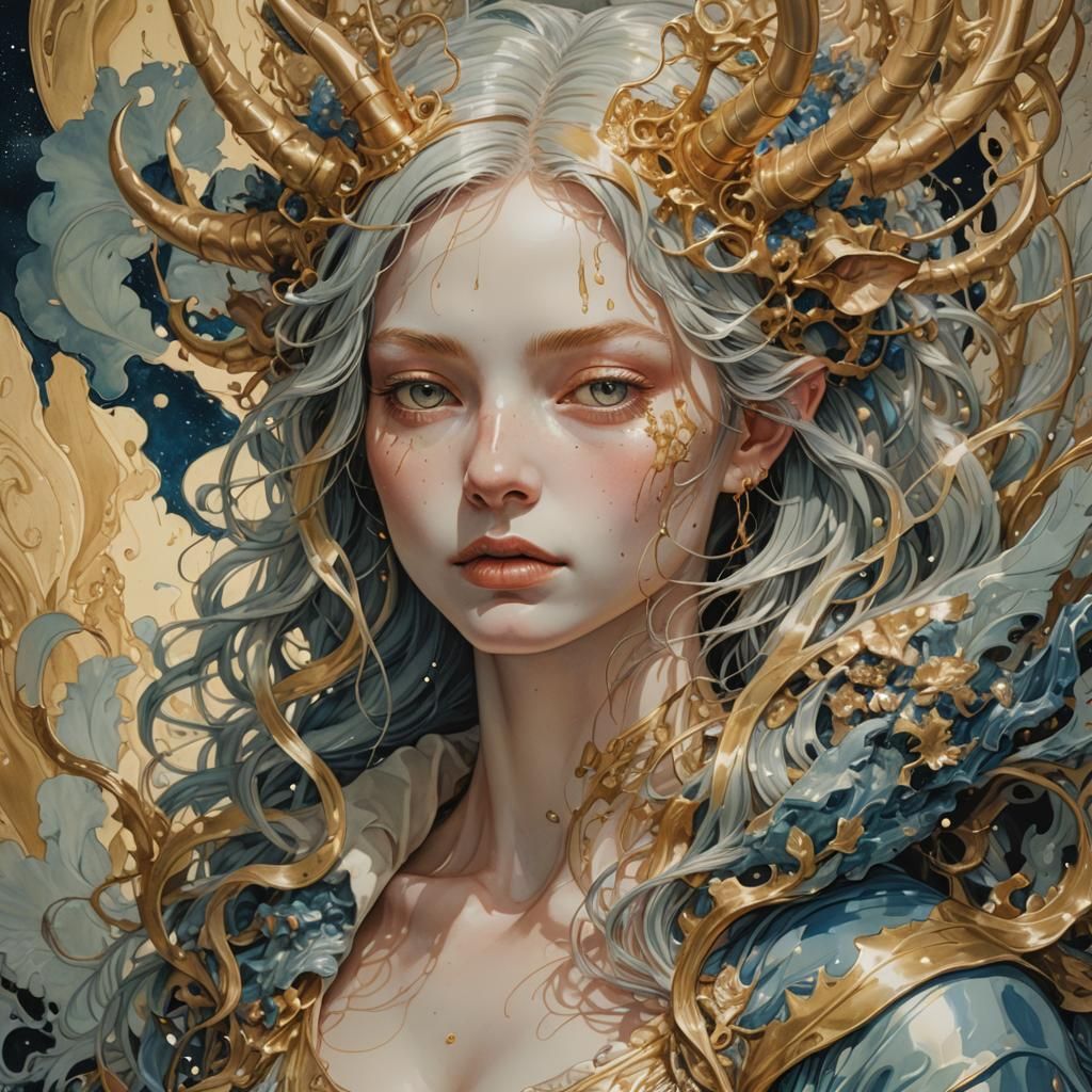 Surreal Unicorn Demon Portrait in Ethereal Lighting