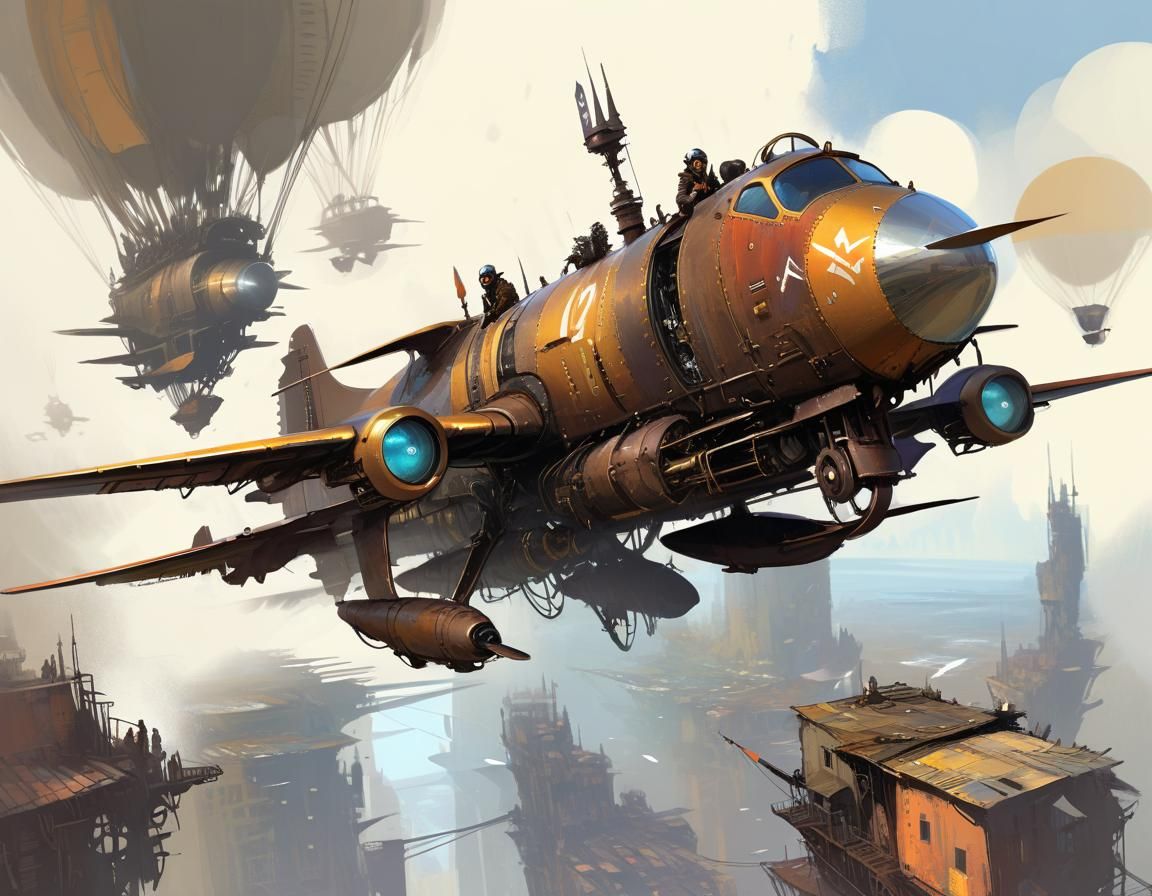 Dramatic STEAMPUNK Pilot in Flight