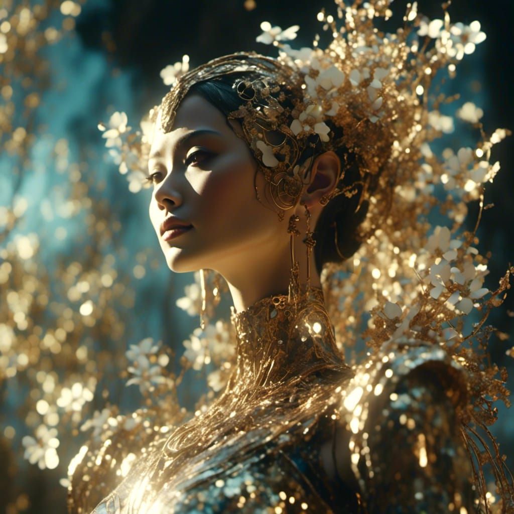 Japanese Robotic Woman in Retrofuturistic Style