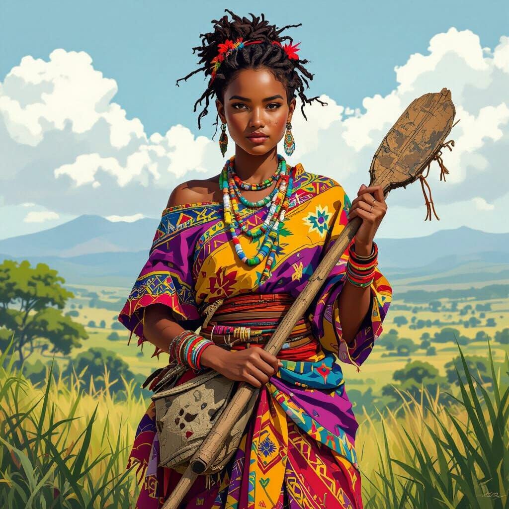 Malagasy Heroine with Lefona in Lush Landscape