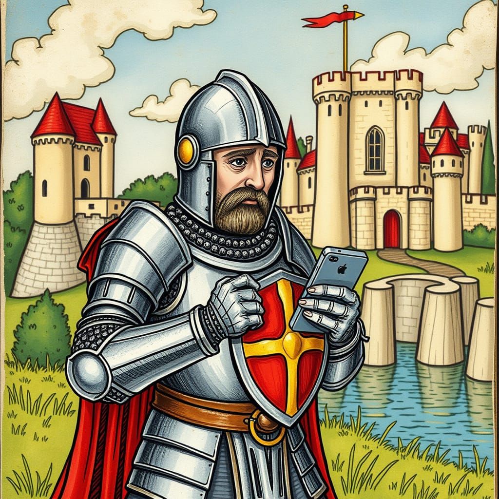 Medieval Knight Ponders Modern World in Illuminated Manner