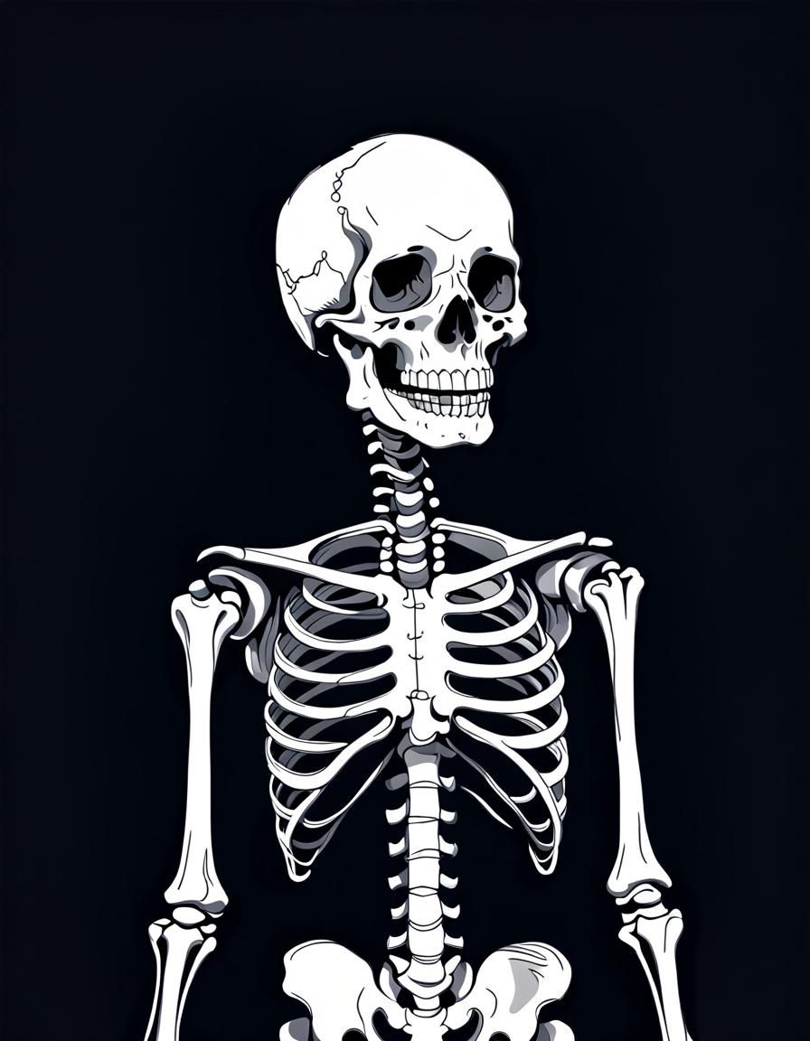 Vibrant Skeleton Tattoo in Minimalist Line Art Style