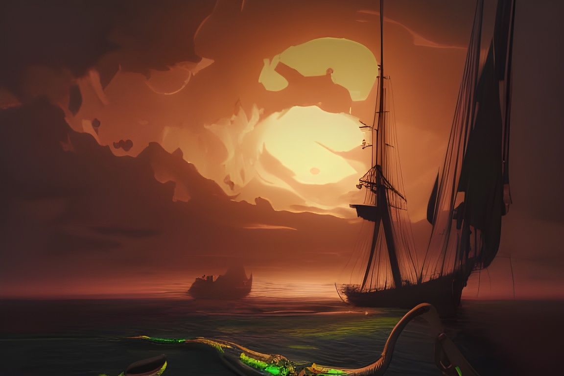 Neon Pirate Shipwreck in Cel-Shaded Style