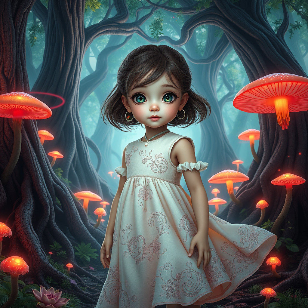 Dreamlike Girl in Enchanted Forest, Matte Painting