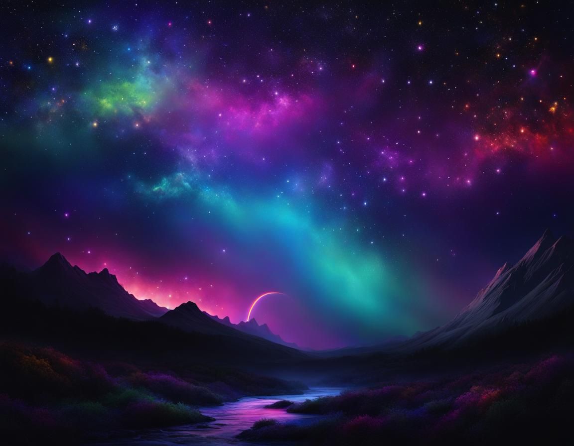 Colorful Cosmic Night Sky with Rainbow Stars