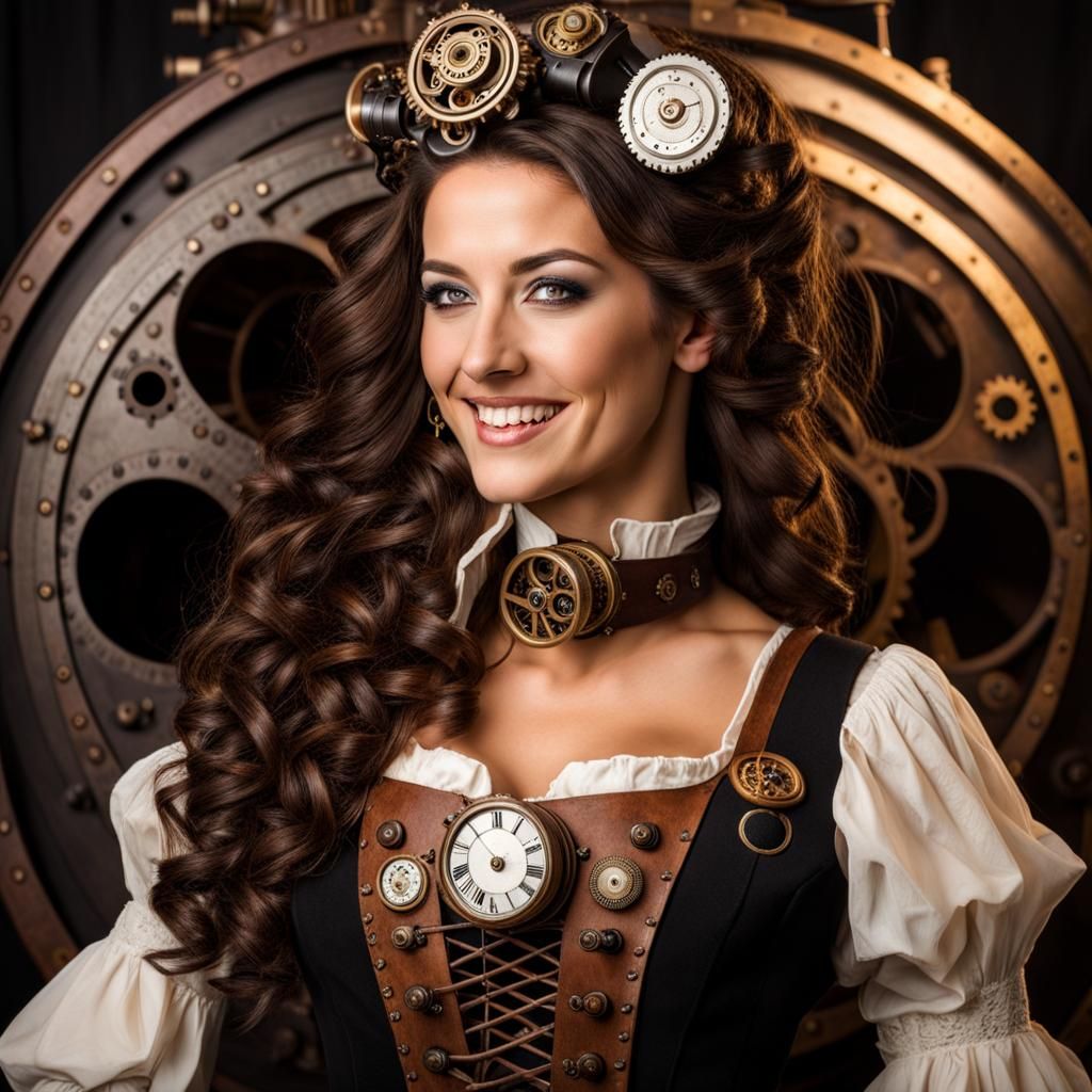 Steampunk Renaissance Portrait of Smiling Brunette