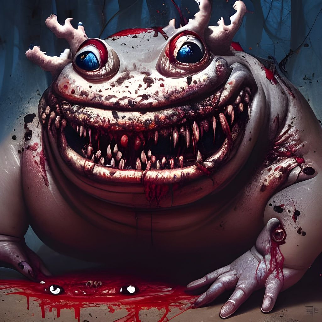 Grotesque Toad Devouring Corpses: Detailed Fantasy Art