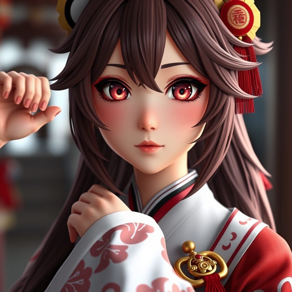 Yae Miko Portrait in Photorealistic Anime Style