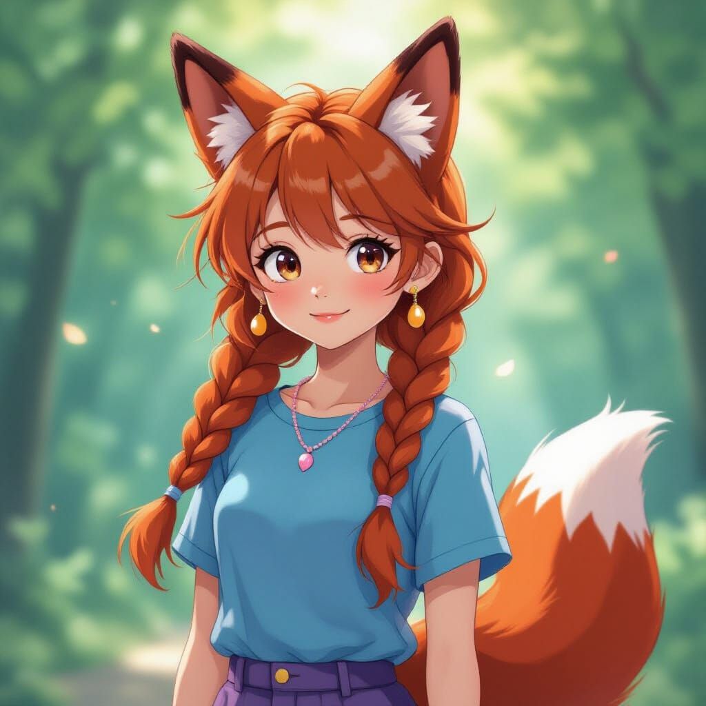 Anime Girl with Fox Features in Dreamlike Glow
