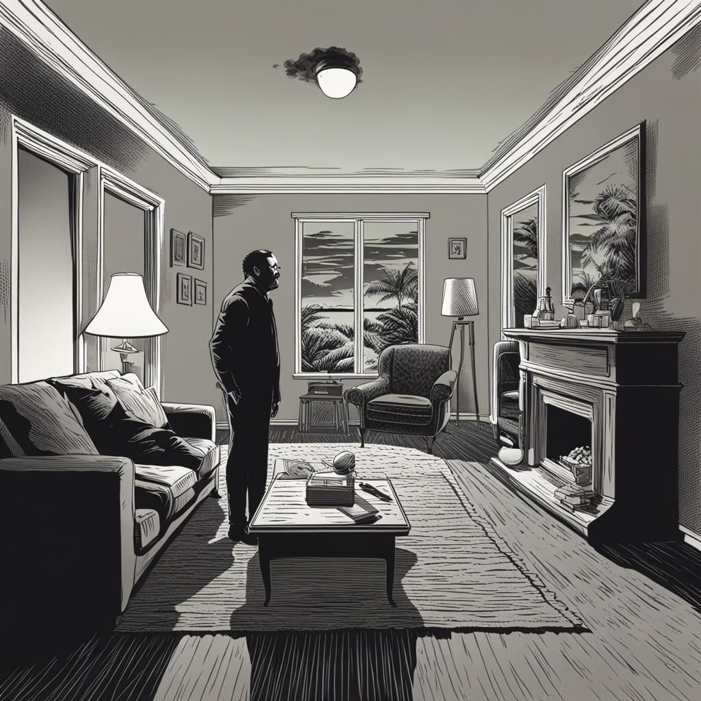 Horror Scene: Man Alone in Living Room